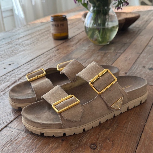 Prada Shoes - Prada Suede Strap Slides